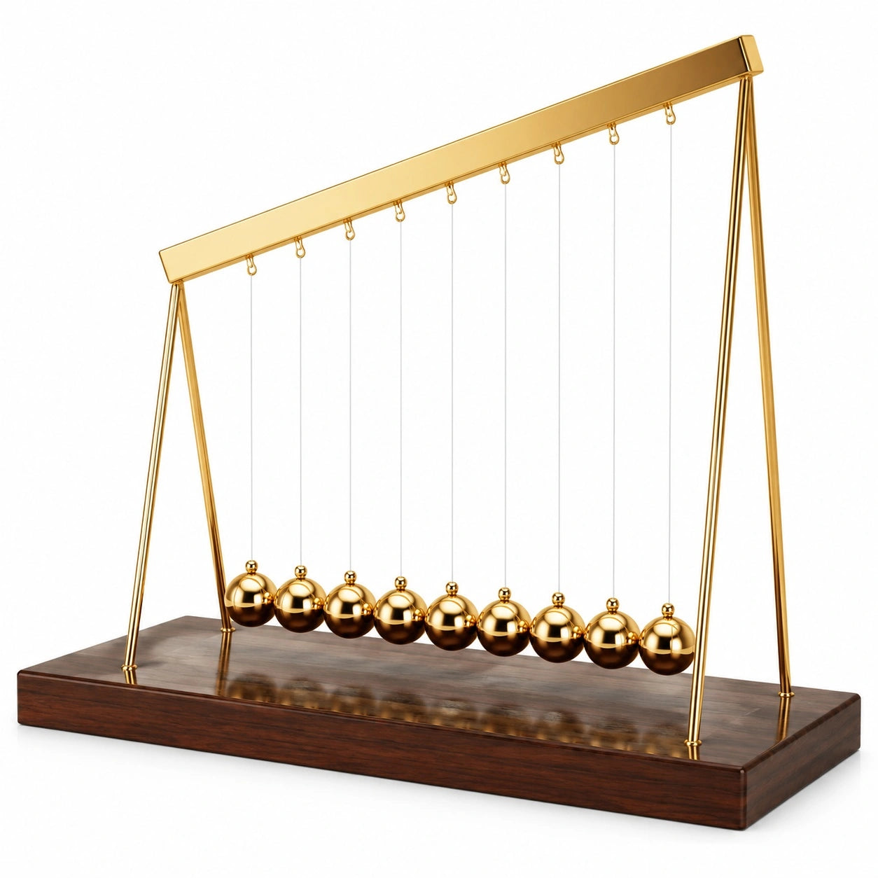 Newtons Wiege Pendel mit 7 Goldkugeln auf Holzsockel